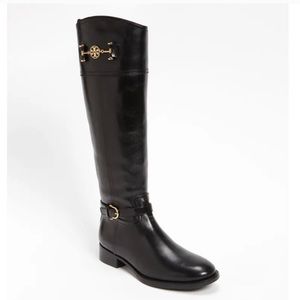 Tory Burch Nadine Riding Boots Black Leather 8.5